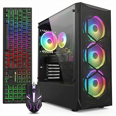 STGAubron Gaming PC Desktop Computer, Intel Core i7 up to 3.9GHz, Radeon RX 580 8G, 16G RAM, 512G SSD, WiFi 6, BT 5.0, RGB Fan x4, Windows 11 Home