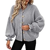 PRETTYGARDEN Womens Cropped Cardigans Trendy 2026 Ruffle Open Front Chunky Knit Sweater Oversized Button Down Fall Clothes