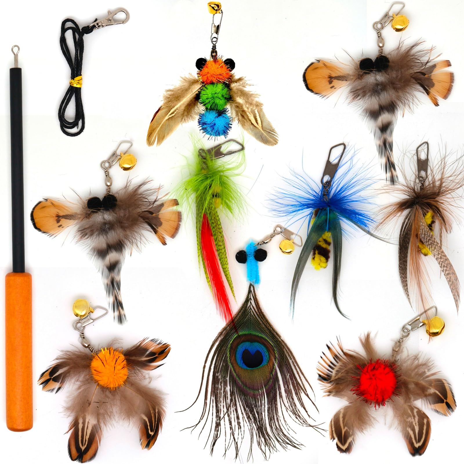 Photo 1 of miwoowim Interactive Cat Toys - 10 PCS Cat Retractable Wand Toy and Feather Toys Refills, Enrichment Toys for Indoor Cats,Kitty Toys on a Stick,Kitten Toy Small Feather Insects