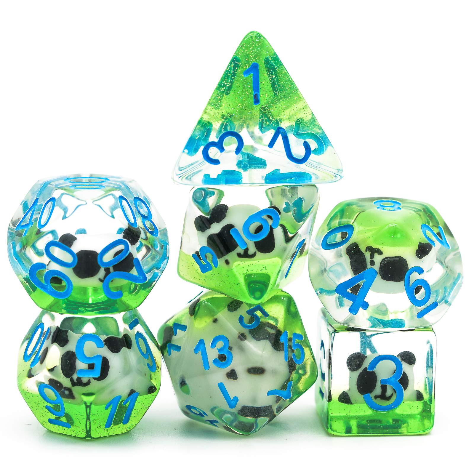 cusdie 7-Die DND Dice, Polyhedral Dice Set Filled with Animal, for Role Playing Game Dungeons and Dragons D&D Dice (Panda)