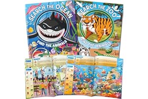Elfew 2 Pack Find The Animals Book for Kids Ages 3-5,4-8. Find The Animals in Ocean and Zoo, Find Puzzles and Learn About Animal Knowledge, Educational Games for Kids