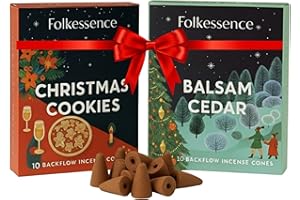 Folkulture Christmas Backflow Incense Cones (Christmas Cookie & Balsam Cedar, Pack of 2, 20 Pieces) | Waterfall Incense-Cones - Xmas Scents for Relaxation Winter Essentials