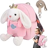 VWAERR Toddler Bunny Backpack Girl Birthday Gift with Detachable Bunny Dolls & Leash Preschool Backpack with Stuffed Animals for School Travel, Age 2-6