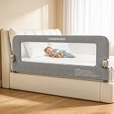 Lominuro Bed Rail for Toddlers, 75in Foldable Toddler Bed Rails with Reinforced Carbon Steel Frame, Breathable Cationic Washable Fabric, Safety Bed Guard Rails for Bed, No-Tool Setup