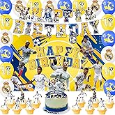 42pcs Real-Madrid Birthday Party Supplies Pack Includes，Banner，Cake Topper，Blackdrop,Balloons for Rea Madrid party decoration