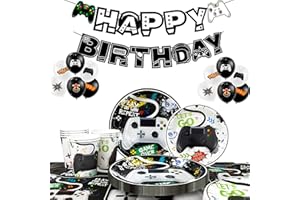 Video Game Birthday Decorations for 16 Guests, Gamer Birthday Decorations Tableware Set Video Game Party Banner Balloons Gami