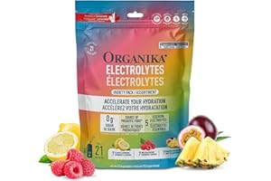 Organika Canadian-Made Electrolytes Powder - Variety Pack Sachets (Raspberry/Lemonade/Pineapple) On-the-Go Sugar-Free Hydrati