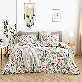 YuHeGuoJi Orange Blue Boho Duvet Cover King 100% Cotton 3 Pcs Set 1 Bohemian Paisley Duvet Cover with Zipper Ties 2 Pillowcases Vintage Colorful Paisley Floral Bedding Set Soft