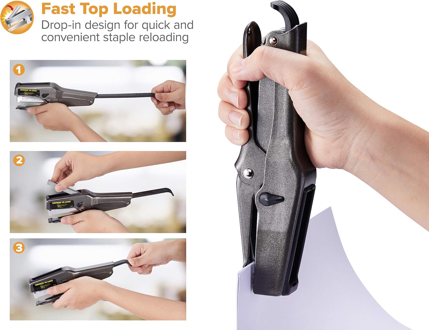 Bostitch Office B8 Heavy Duty 45 Sheet Plier Stapler, Full-Strip, Black (02245) : Heavy Duty Desk Staplers : Office Products