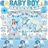 Elephant Baby Shower Decorations for Boy Set with Its a Boy Banner Baby Boy Foil Balloons Baby Shower Backdrop Mom to Be Sash Dad to Be Pin Tablecloth Hanging Swirls Table Honeycomb