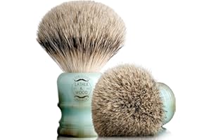 LATHER & WOOD SHAVING CO Lather & Wood Shaving Brush for Men- Premium 100% Badger Hair - High End Blue Agate Resin Handle