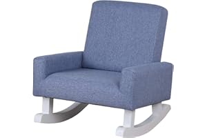 Wooden Rocking Chair for Kids, Handcrafted Children's Rocker with Linen Fabric, Comfortable and Safe Toddler Chair, Good for 