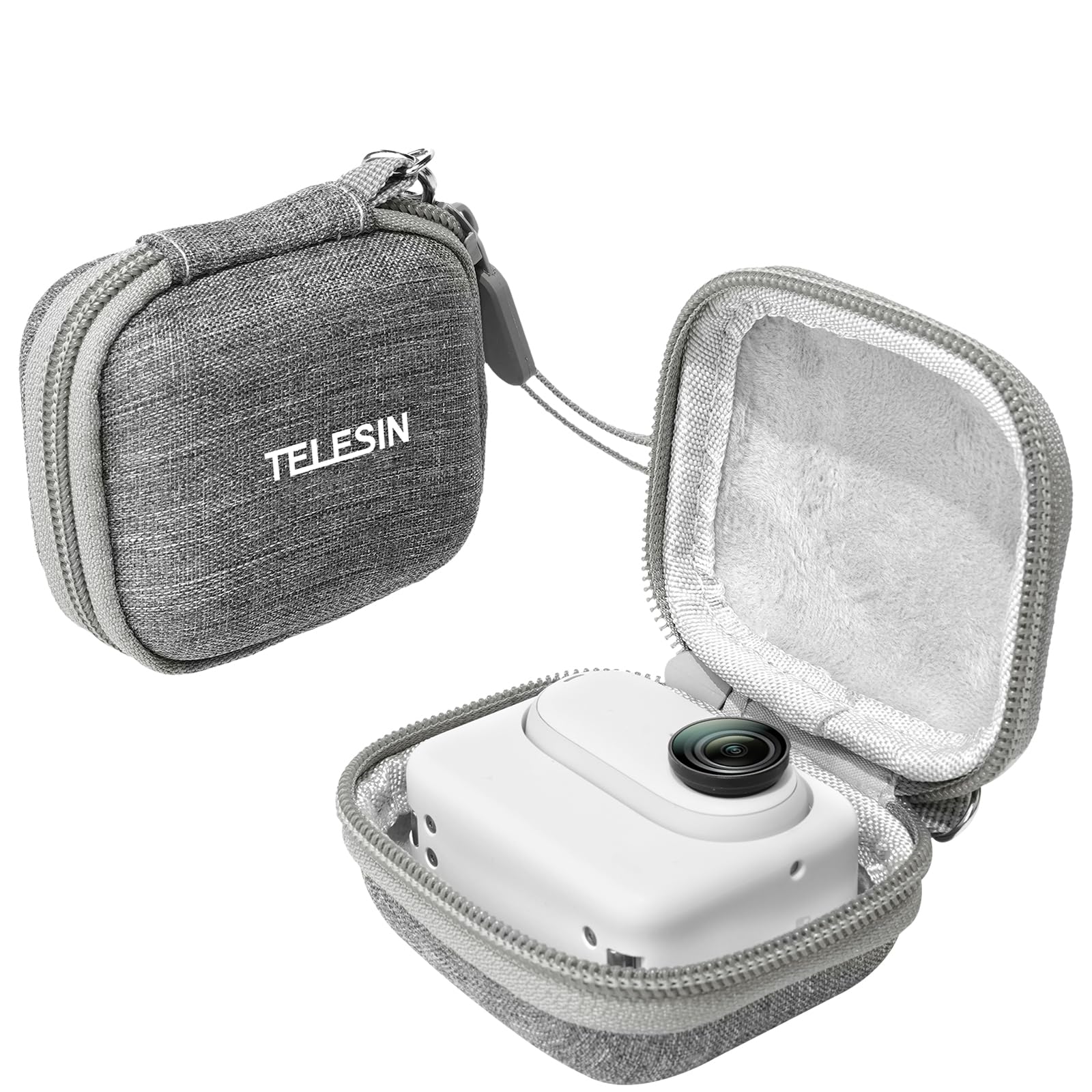TELESIN Small Protective Carry Case for Insta360 Go 3, Go 3S and Ace Pro, with Half-Open Zipper Can Connect with Selfie Stick