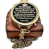 Antique Brass 2 Inch Compass | to My Son I'm Always here for You | Engraved Pocket Chain Compass with Leather Case for Love Mom to Son Antique Compass, Birthday Gift, Graduation Gift