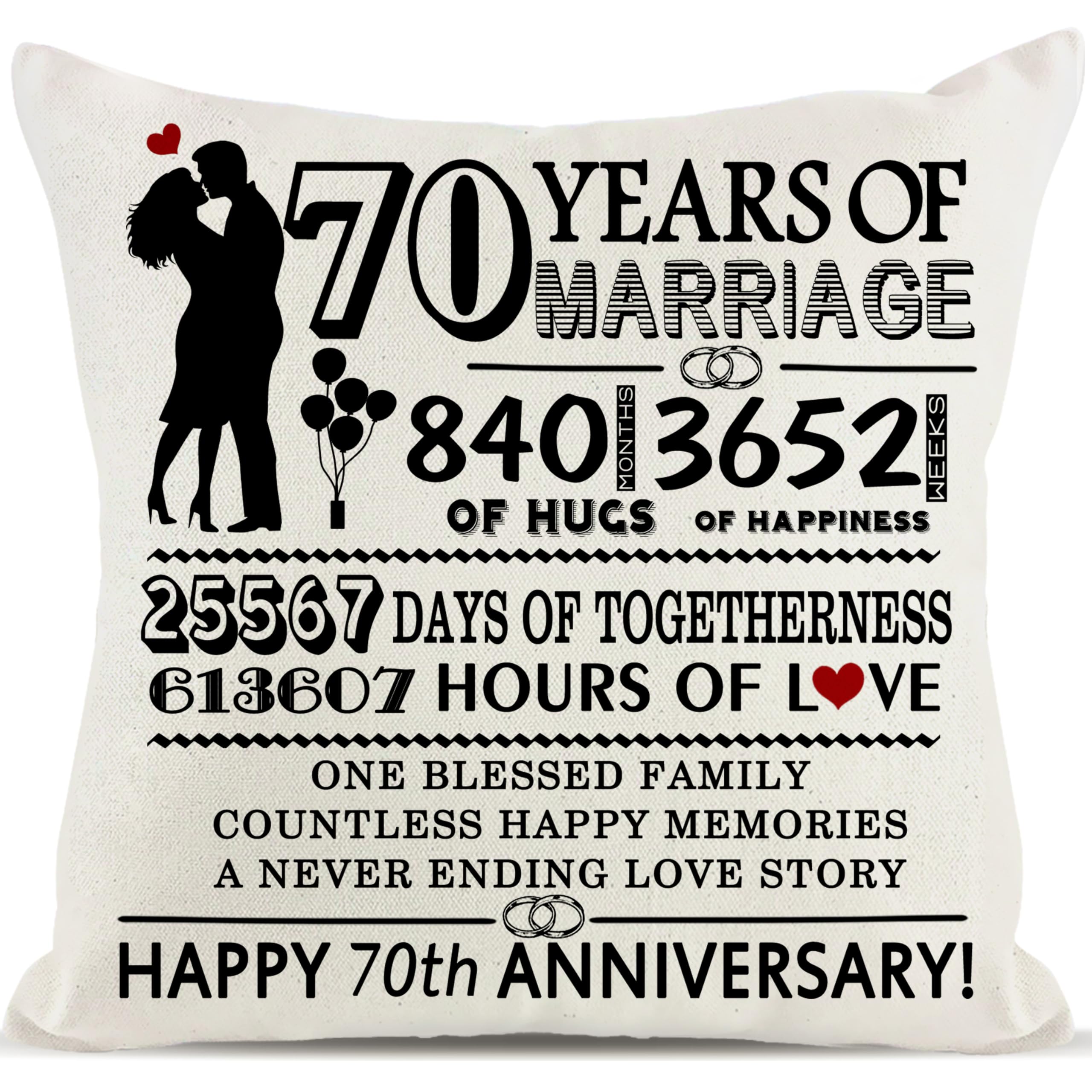 Photo 1 of 1-70 Years of Marriage Gift Throw Pillow Covers for Couples Husband Wife Parents Grandparents Uncle Aunt Women Men Wedding Anniversary Present Pillow Cover for 70th Anniversary Husband Wife Gift(70-a)