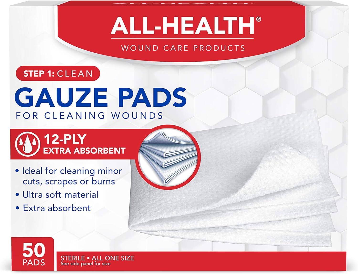 All Health Gauze Pads, 50 Pads, 3 X 3 | for Cleaning or Covering Wounds as Wound Dressing, Helps Prevent Infection: Health & Personal Care