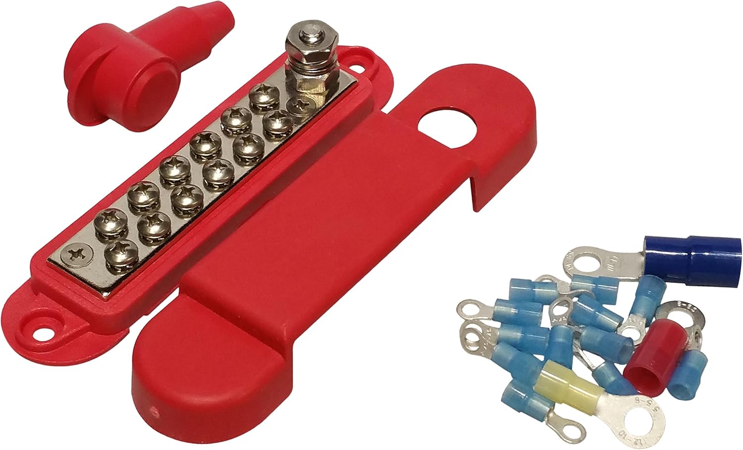 (Black) 12 Terminal Distribution Block -BUSBAR- With Ring Terminals: Automotive