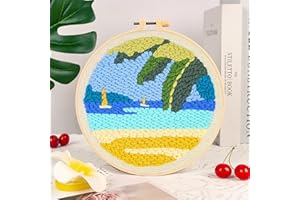 GENERIC Punch Needle Kits Adults Beginner DIY Hawaiian Style 8 in Hoop Embroidery Set Starter Punch Needle Tool for Art Crafts, Ideal for All Ages, Perfect Festival Decoration & Gift (Blue sea and Sky)