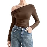 SUUKSESS Women Long Sleeve Off Shoulder Tops Trendy Cowl Neck Going Out Shirt for Fall