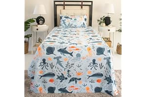 NIKKIPETER Nikki Peter 100% Cotton Kids Bedsheet Sets for Boys and Girls, Marine Life Dolphin Turtle Whale Crabs Jelly Fish Twin Sheets, Aquatic Twin Bedding, Easy Care Super Soft Sheets Set - OEKOTEX Certified
