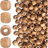 Pndeyo 200pcs Wooden Beads for Crafts, Round Large Hole Natural Wood Hair Bead, Vintage Wooden Spacer Beads for Macrame Necklace Bracelet DIY Craft Handmade Decor- Light Coffee