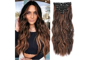 NAYOO Clip in Hair Extensions for Women 20 Inch Long Wavy Curly Auburn Mix Chestnut Hair Extension Full Head Synthetic Hair Extension Hairpieces(6PCS,Auburn Mix Chestnut)