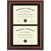 Minesaxel Double Diploma Frame with Mat Fits Two 8.5x11 Inch Certificates, Documents and College Degree, Cherry Red 14x20 Frame with Golden Trim for 8 1/2 x 11 with Black Gold Double Mat Wall Mounting