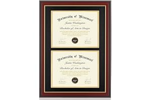 Minesaxel Double Diploma Frame with Mat Fits Two 8.5x11 Inch Certificates, Documents and College Degree, Cherry Red 14x20 Frame with Golden Trim for 8 1/2 x 11 with Black Gold Double Mat Wall Mounting