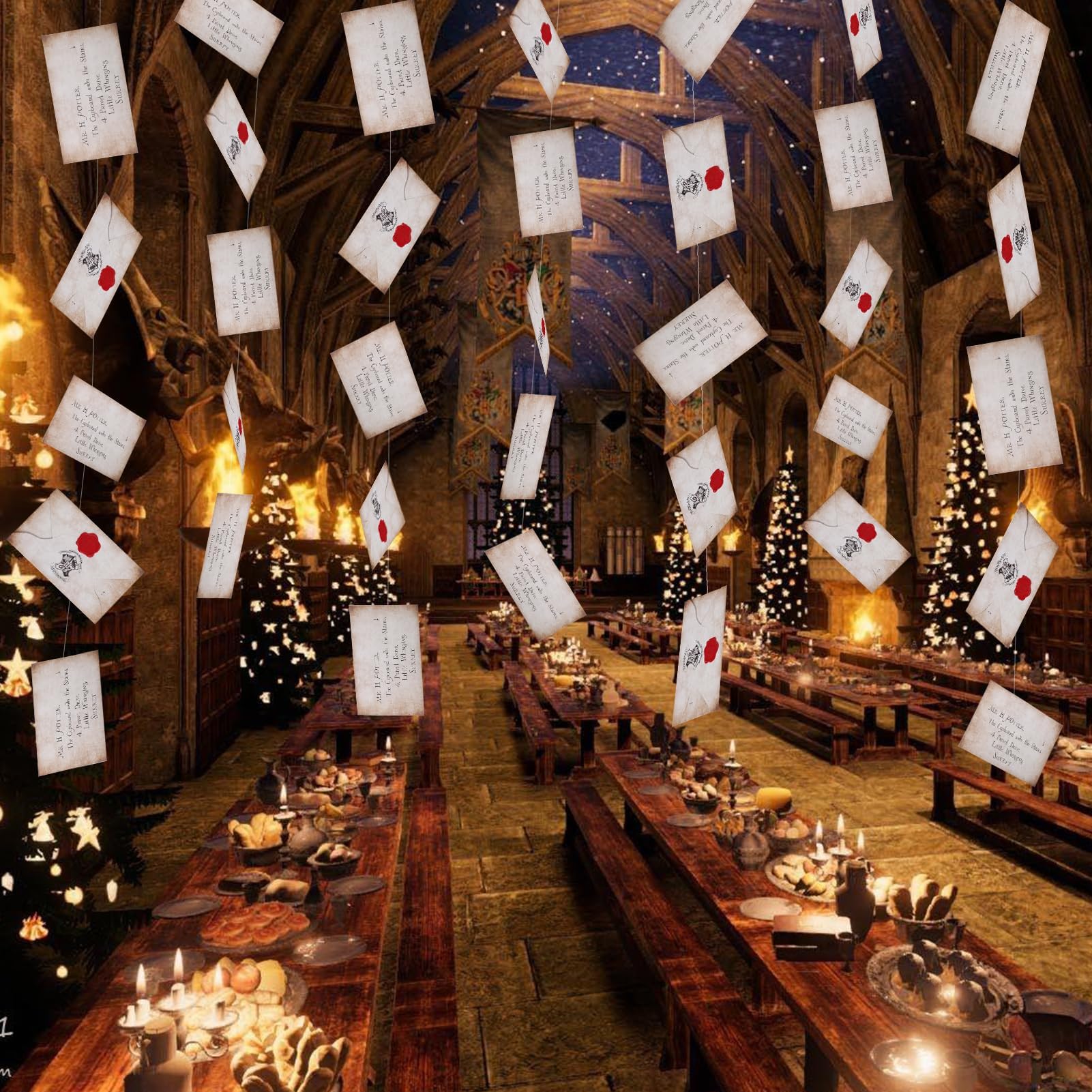 2 Pack Christmas Horror Banner Necklace Party Decorations Floating Wizards Acceptance Letter Banners for Halloween Decorations Magic Wizards Welcome Decor for Christmas.