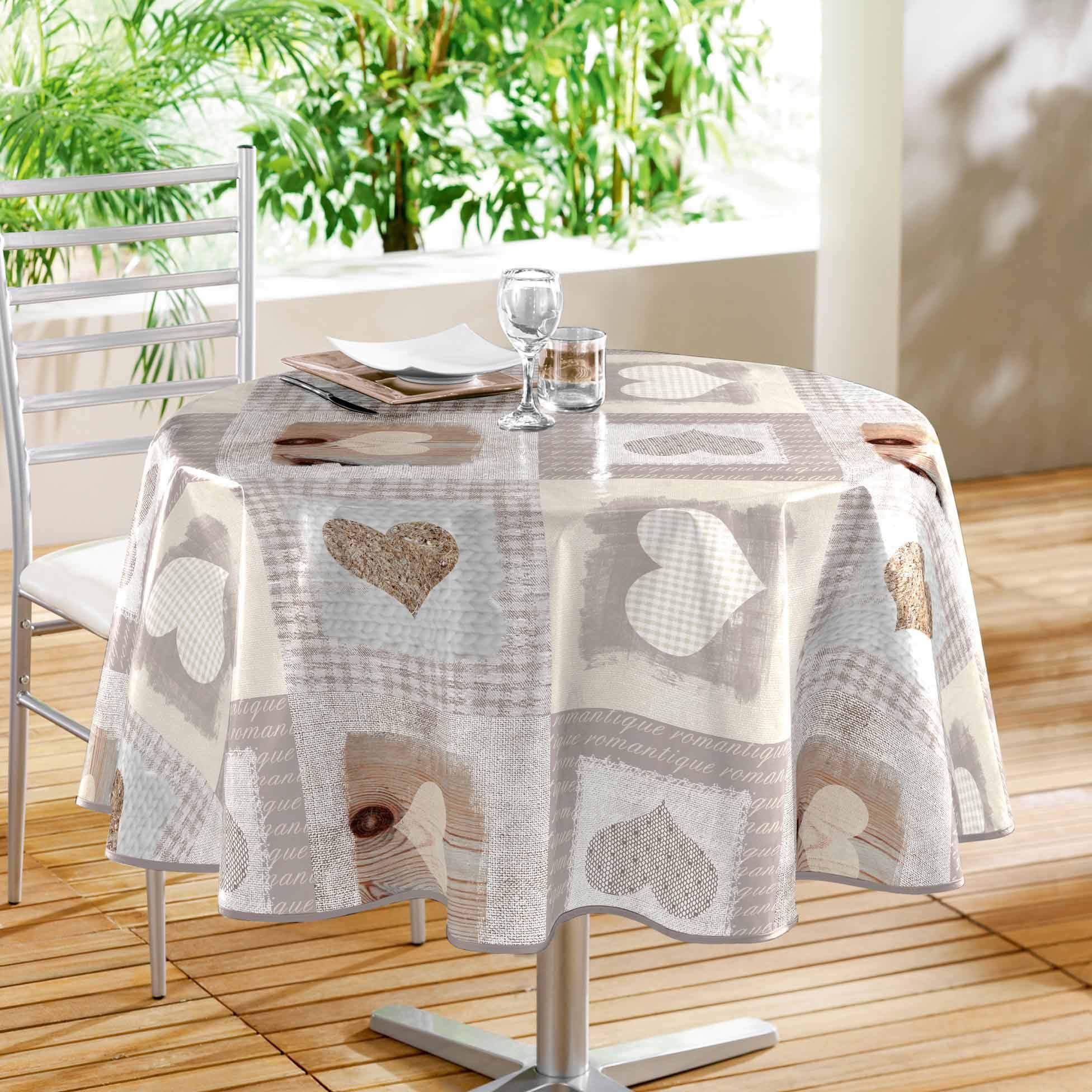 Douceur d'Intérieur Décor Ligne Cosy Heart Tablecloth, PVC, Sans, diamètre 160 cm