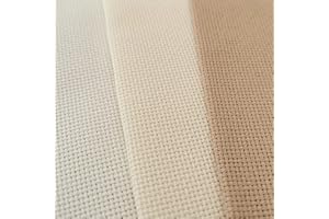 KCS 3 pc of 12" x 18" 18CT Counted Cotton Aida Cloth Cross Stitch Fabric (Antique White +Cream+Khaki)