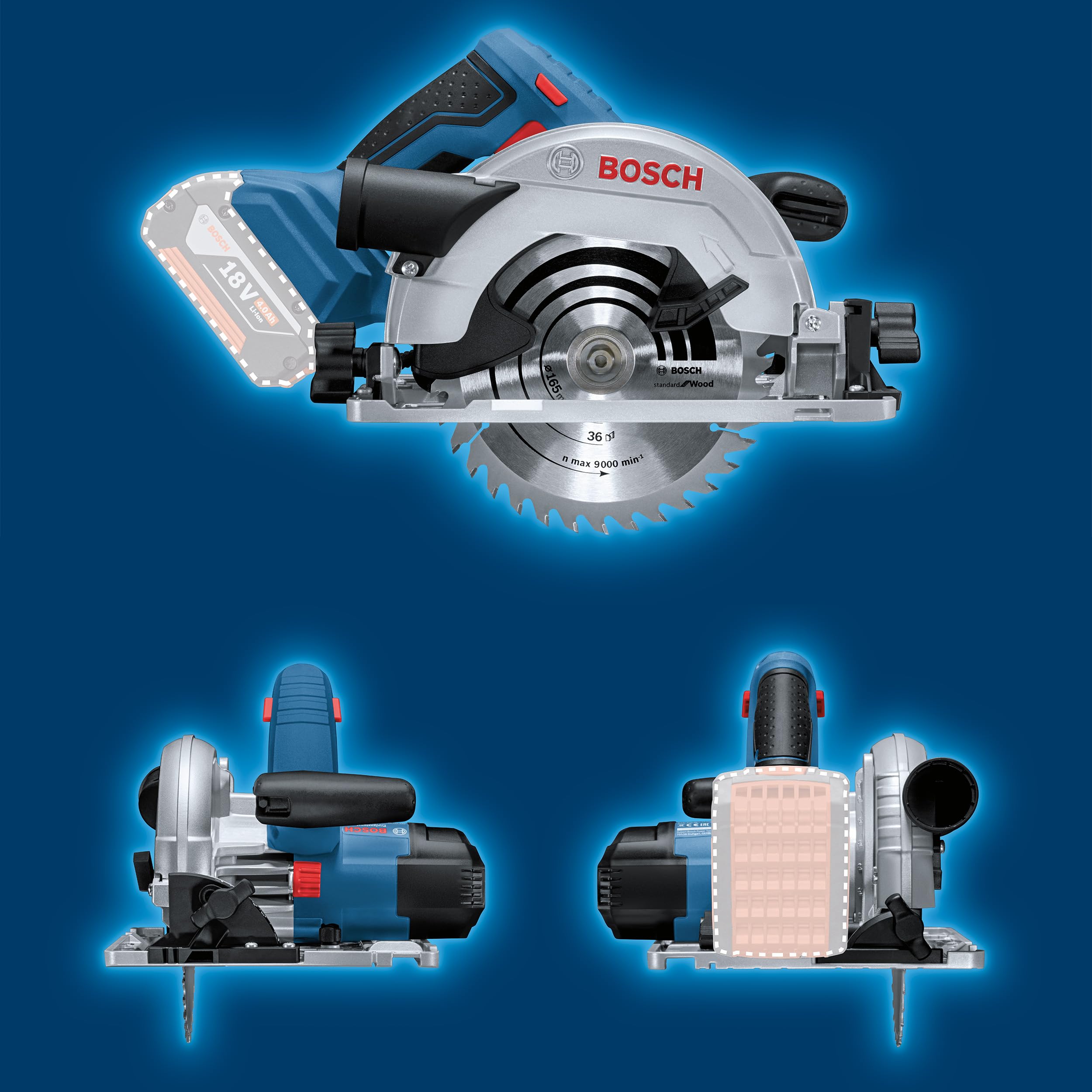 Bosch Professional 18V System Akku Kreissäge GKS 18V-57 G (Sägeblatt-Ø: 165mm, Schnitttiefe: 57 mm, inkl. L-BOXX, ohne Akku/ Ladegerät) 6