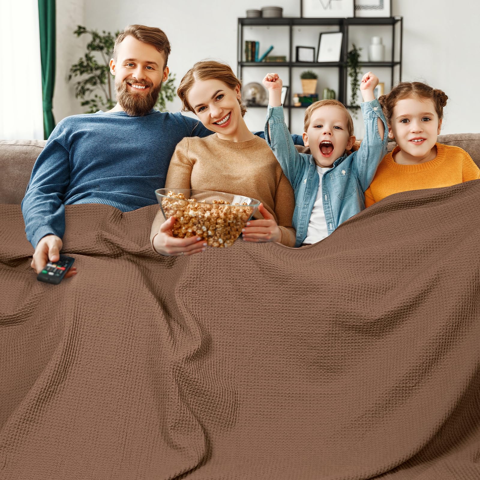 Photo 1 of PHF Pre-Washed Cotton Waffle Weave Family Blanket,Oversized King Size 120"x 120"-Snag Proof Lightweight Breathable, 10'x 10' Huge Extra Large Big-Elegant Aesthetic Home Decoration Gift,Cappuccino