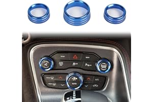 Keptrim AC Knobs Air Conditioner Switch Button for 2015-2020 Dodge Challenger Charger Chrysler 300 300s, for 2013-2018 Ram, Blue Aluminum, 3pcs