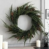 2pcs 24inch Artificial Dragon Cypress & Norfolk Pine Wreaths - Christmas Wreath, Norfolk Pine Wreaths, Cedar Wreath, Winter Wreath, Real Touch, Front Door, Indoor & Outdoor Christmas Decor