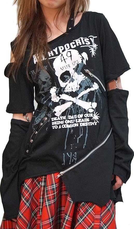 Amazon.com: Hippies Women's Punk Vkei Irregular A-line 2way T-Shirts One Size,Black 556117: Clothing