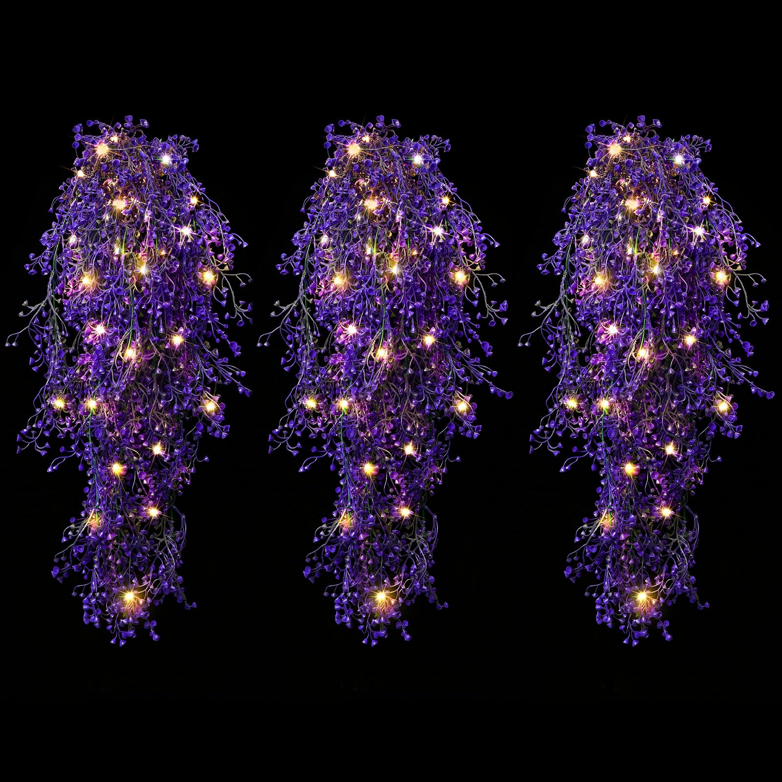 Photo 1 of Mudder 3 Packs LED Artificial Hanging Plants, 3.6 ft Fake Hanging Plant, Ivy Vine Fake Leaves Greeny Chain Wall Home Room Garden Wedding Garland Outside Decor (Basket Not Included) (Purple Vine)
