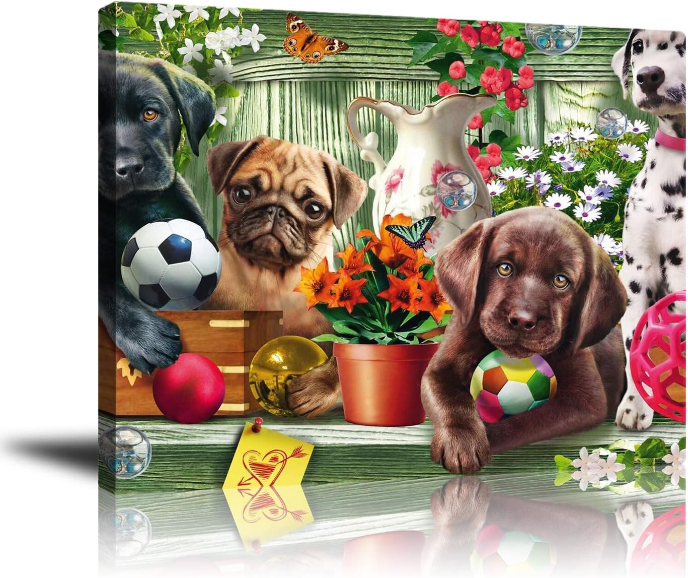 Premium Canvas Wall Art, Prints Cute Dog Playing Ball Decor Photo Paintings, Decorative Artwork for Bedroom Home Office Framed Ready to Hang 16"x 20"