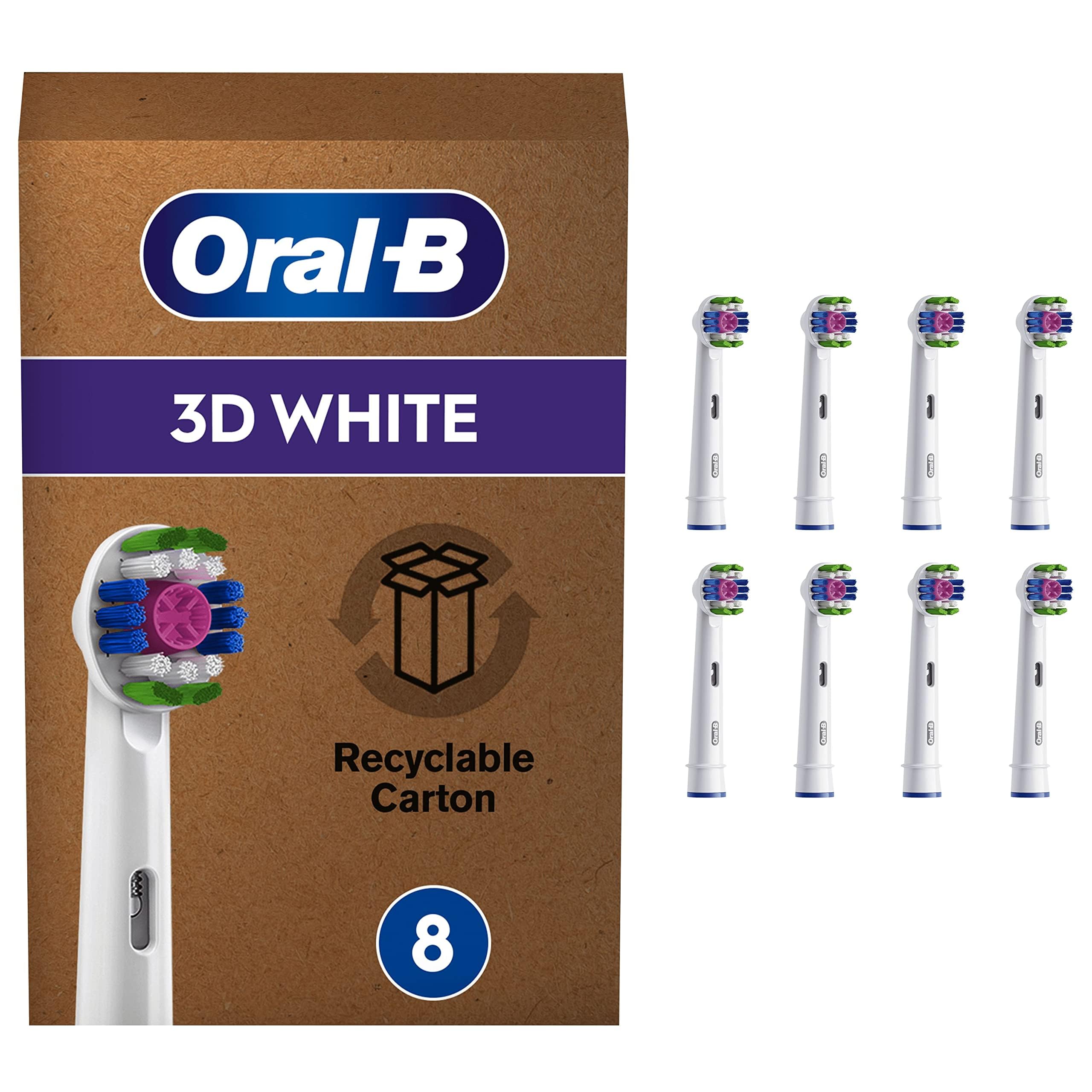 Oral-B 3D White Toothbrush Head with CleanMaximiser Technology, Pack of 8 Counts, Mailbox Sized Pack, 6 g