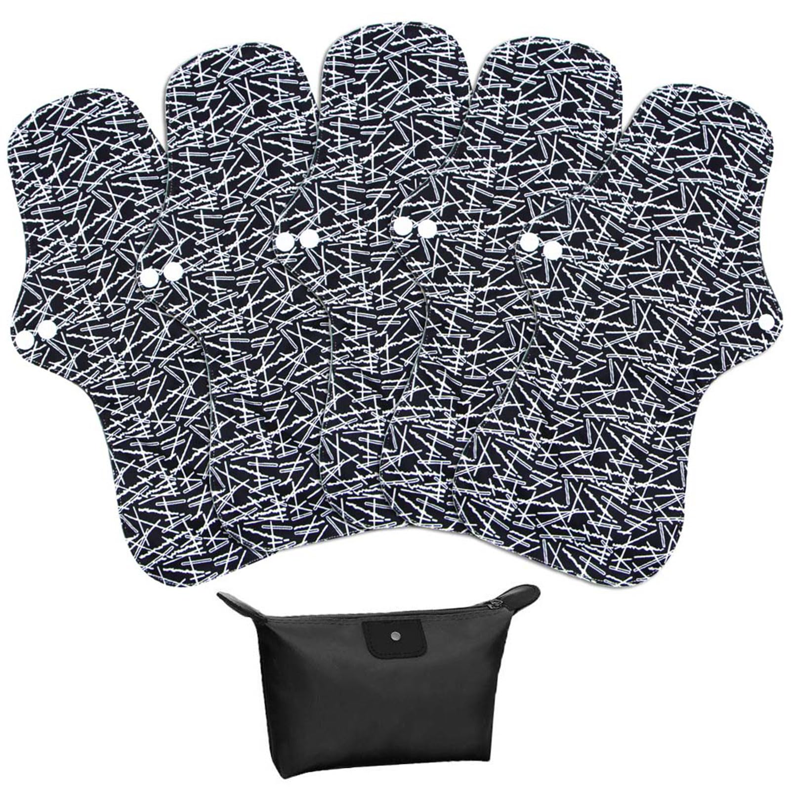 LIVEHITOP Large Reusable Sanitary Towels - 5 Pack 32.5cm XL Heavy Flow Washable Menstrual Pads Postpartum Nursing Nappy Bamboo Charcoal Polyester with Storage Bag Gift for Women