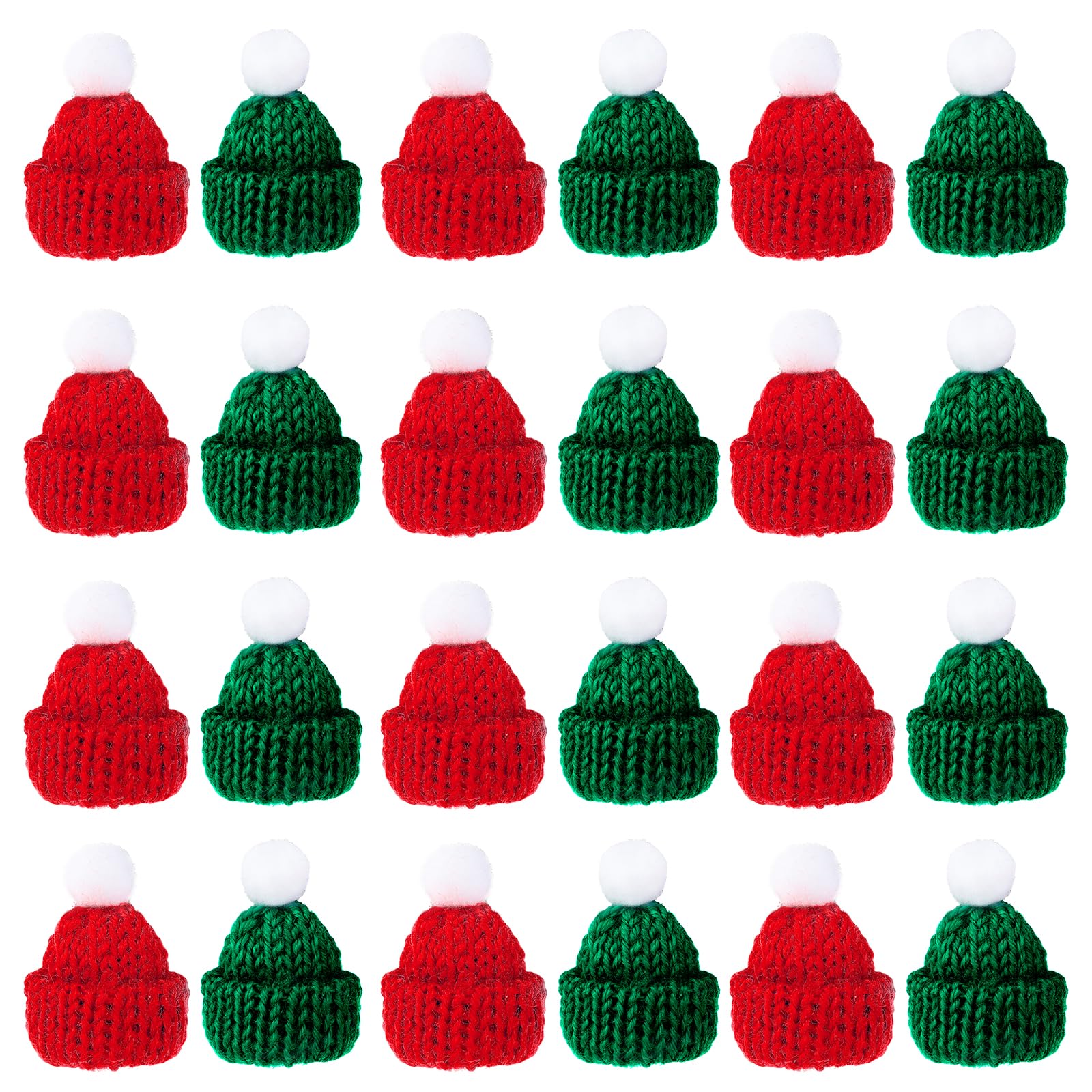 24 Pieces Christmas Mini Knitting Hat Cute Mini Knitting Hats for Crafts Miniature Hats for DIY Hair Accessories Crafts (Red and Green)
