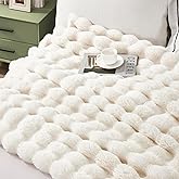 JONIYEAR Extra Large Soft Fuzzy Bubble Faux Rabbit Fur Bed Blanket Queen Size 80" x 90", Decorative Big Thick Warm Fluffy Blanket for Winter, Luxury Cute Cozy Shaggy Comfy Furry Blankets, Cream White