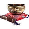 Large Tibetan Singing Bowl Set - Master Healing Grade Sound Bath Therapy Kit - Useful for Meditation Yoga Holistic Practice by Himalayan Bazaar