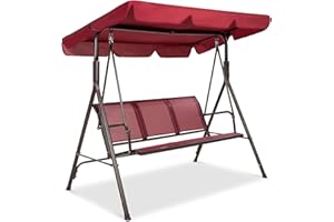 Best Choice Products 2-Seater Outdoor Adjustable Canopy Swing Glider, Patio Loveseat Bench for Deck, Porch w/Armrests, Textilene Fabric, Steel Frame - Burgundy