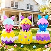 Domkom 6FT Long Easter Inflatable Bunny Outdoor Decorations, Build-in LED Lights Holiday Blow Up Yard Decoration, for Easter&Spring, Outdoor,Garden, Yard Lawn Décor