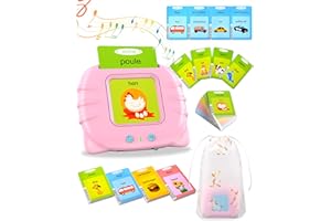 XTACO French Flash Cards for Kids Aged 2-6, Educational Toys Speech Therapy Toys Audible Flash Cards for Toddlers Gifts Pink-