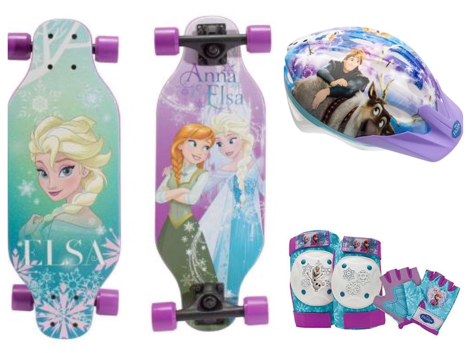 Disney Frozen 8 Piece Kids Skate Set Elsa Skateboard, Helmet, Pads