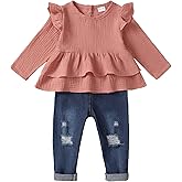 Baby Girl Clothes Toddler Girls Winter Outfits Infant Clothing Ruffle Top Denim Pants Jeans Cute Fall Outfit Set