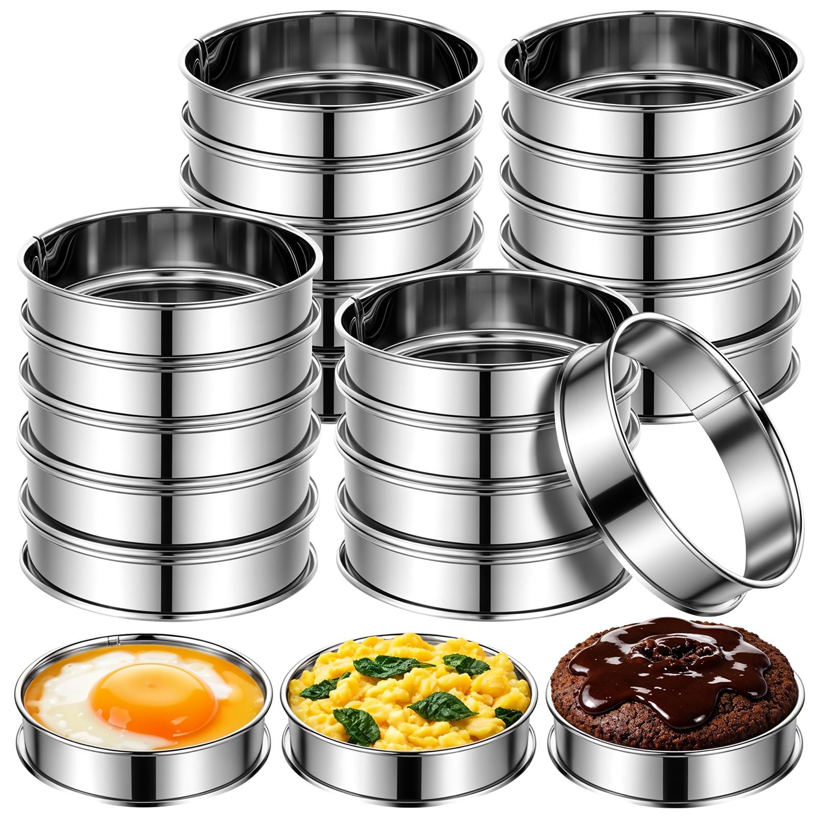 Photo 1 of 20 Pack 4 Inch English Muffin Rings,Stainless Steel Double Rolled Tart Nonstick Metal Round Cookie Rings for Baking Cooking Pastry Molds for Crumpet Muffins, Pancakes, Omelette Baking, Food Making