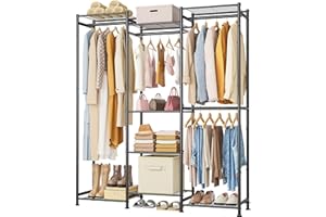 HOMIDEC Wardrobe Closet, 4 Hanging Spaces Portable Clothes Rack,Free Standing Closet Organizer and Storage System with Hanging Rods,Clothing Rack Suitable for Cloakroom,Bedroom,Entrances,etc.Black